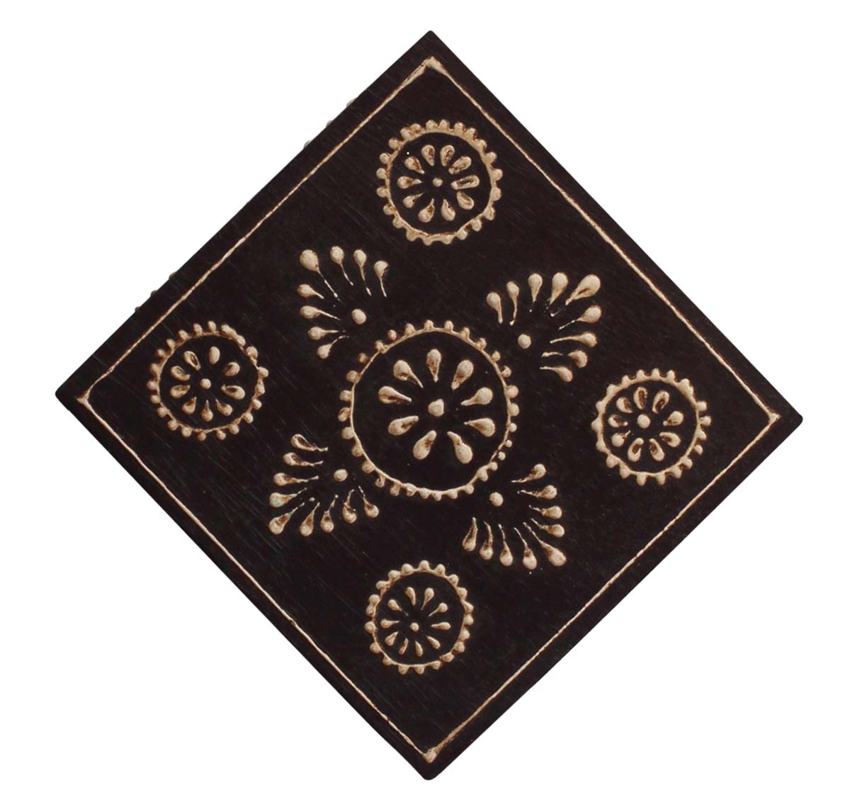 Source 3” Wooden Jewelry Box in Bulk - Wholesale Square Wood Handmade Keepsake Box/Trinket Box in Dark-Brown & Natural-Wood Color Decorated with Cone-Painting Art of Floral Motifs from India