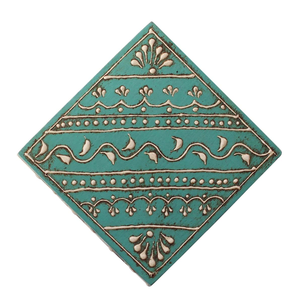 Bulk Source 3” Wooden Jewelry Box - Wholesale Square Handmade Keepsake Box/Trinket Box in Sky-Blue & Natural-Wood Color Decorated with Cone-Painting Art of Traditional-Look Motifs