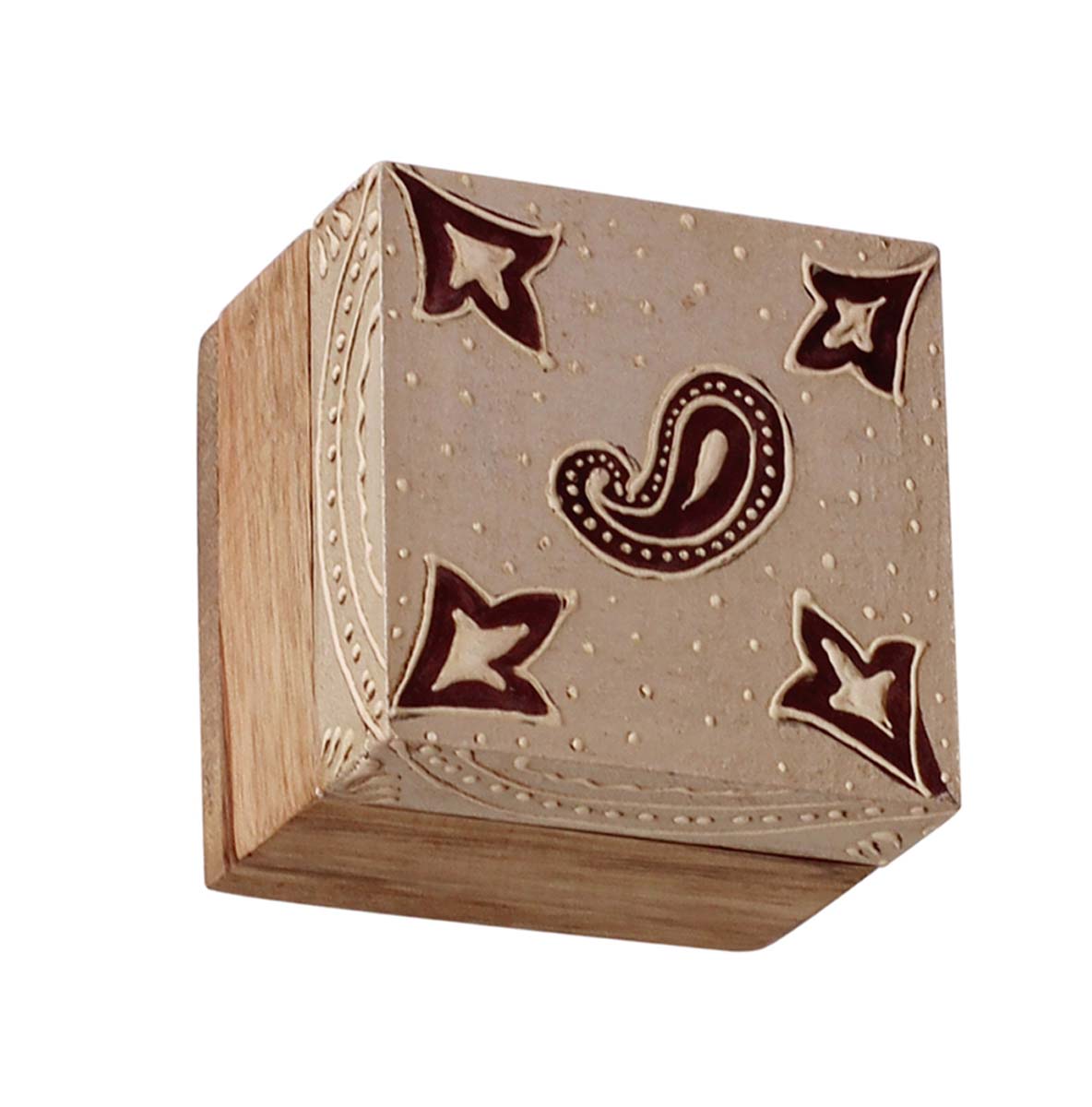 Source Wooden Jewelry Box in Bulk - Wholesale 2.5” Square Handmade Keepsake Box/Trinket Box in Silver & Natural-Wood Color Decorated with Cone-Painting Art of Traditional-Look Motifs from India