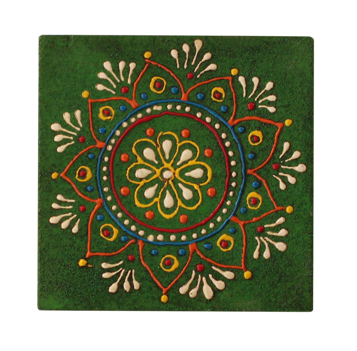 Source 4” Wooden Jewelry Box in Bulk - Wholesale Square Wood Handmade Keepsake Box/Trinket Box in Neon-Green & Natural-Wood Color Decorated with Cone-Painting Art of Traditional-Look Motifs from India