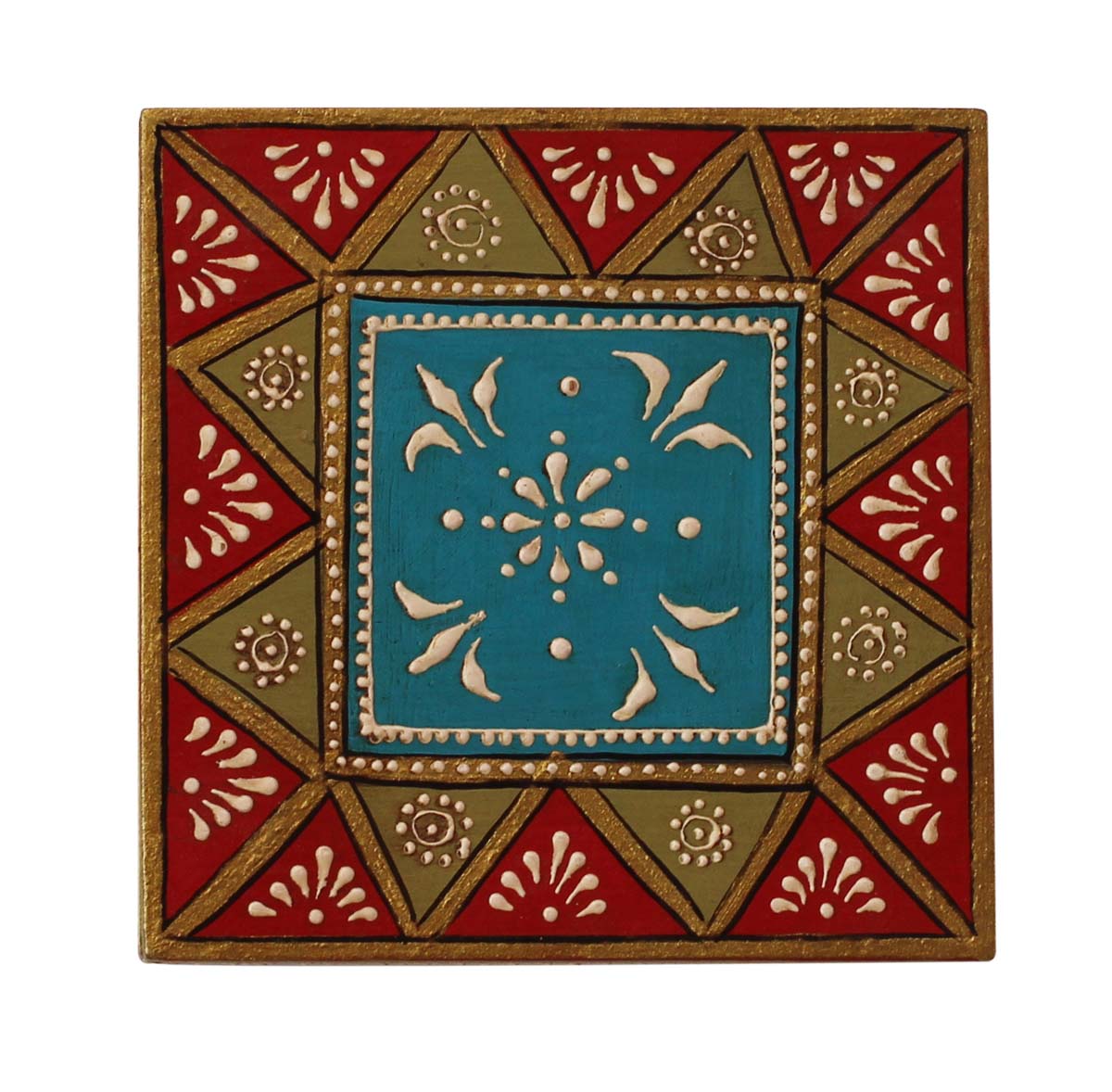 Source Wooden Jewelry Box in Bulk - Wholesale 4” Square Handmade Wood Keepsake Box/Trinket Box in Red, Green & Blue Color Decorated with Traditional-Look Motifs in Cone-Painting Art from India