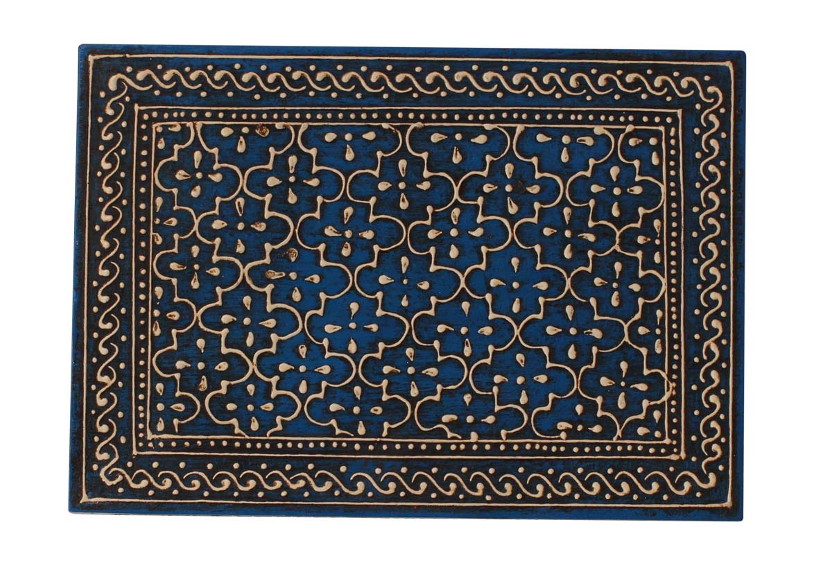 Source 7x5” Wooden Jewelry Box in Bulk - Wholesale Rectangular Shaped Wood Handmade Keepsake Box/Trinket Box in Blue & Natural-Wood Color Decorated with Cone-Painting Art of Traditional-Look Motifs from India