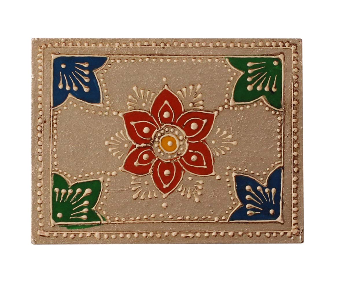 Wholesale 4x3” Wooden Jewelry Box in Bulk - Source Rectangular Shaped Wood Handmade Keepsake Box/Trinket Box in Silver & Natural-Wood Color Decorated with Cone-Painting Art of Traditional-Look Motifs from India