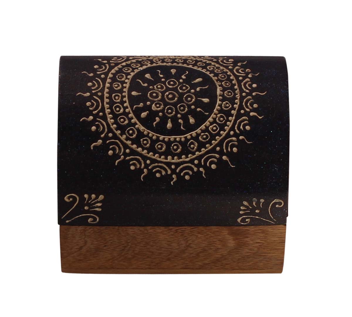 Wholesale Trunk Shaped Wooden Jewelry Box in Bulk - Source 4x3.2” Handmade Keepsake Box/Trinket Box in Brown & Natural-Wood Color Decorated with Colorful Cone-Painting Art from India