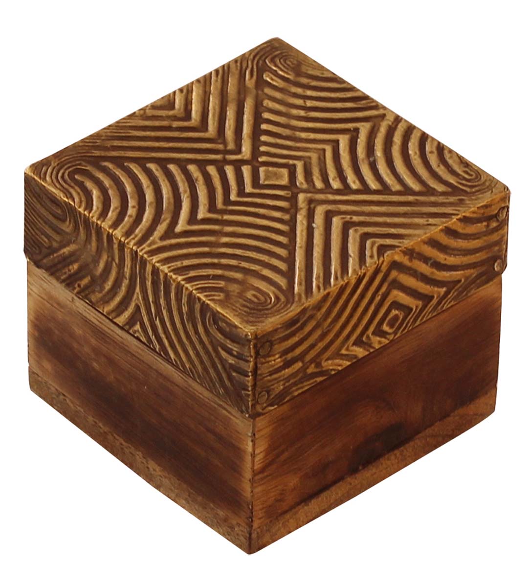 Wholesale 2.5” Wooden Jewelry Box in Bulk - Source Square Handmade Wood Keepsake Box/Trinket Box in Golden & Natural Wood Color Enhanced with Brass-Sheet from India