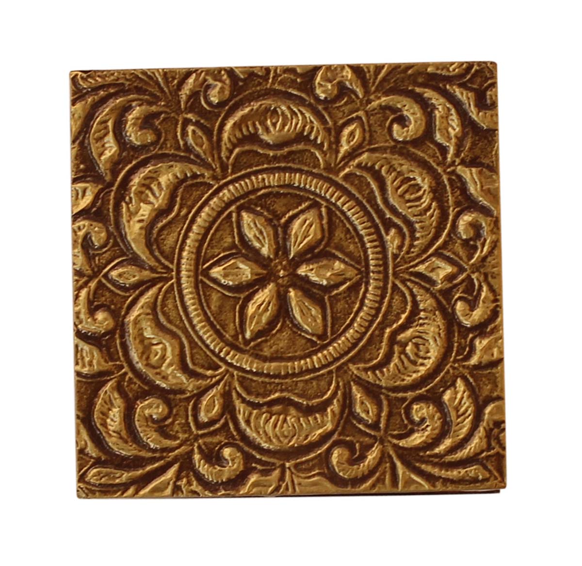 Source Wooden Jewelry Box in Bulk - Wholesale 2.5” Square Handmade Keepsake Box/Trinket Box in Golden & Natural Wood Color Enhanced with Floral Motifs Brass-Sheet from India