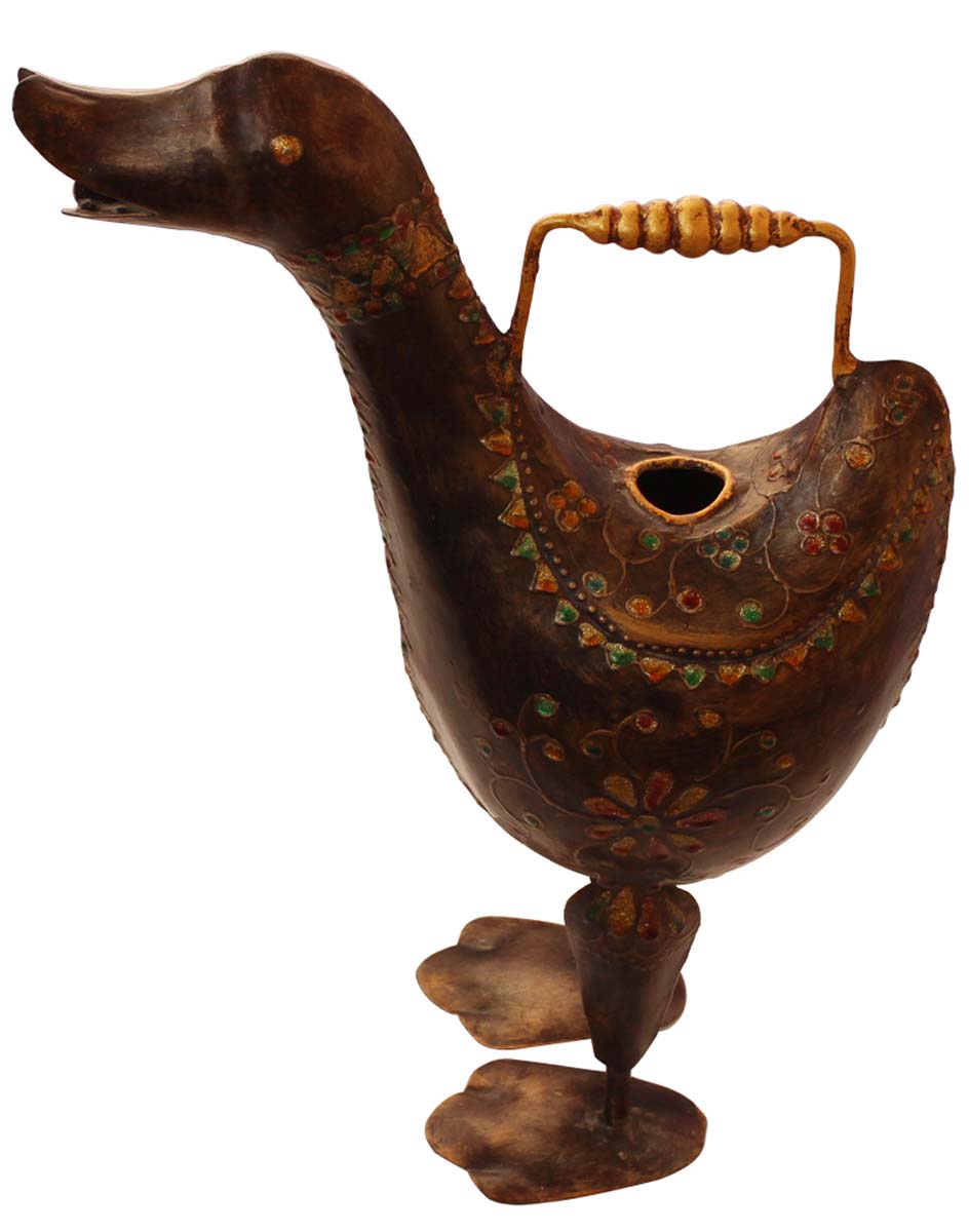 Bulk Wholesale Watering Can/Pot in Iron Decorated with Cone-Painting Art on Copper Color - Ethnic-Look Home Essentials/Garden Decor from India