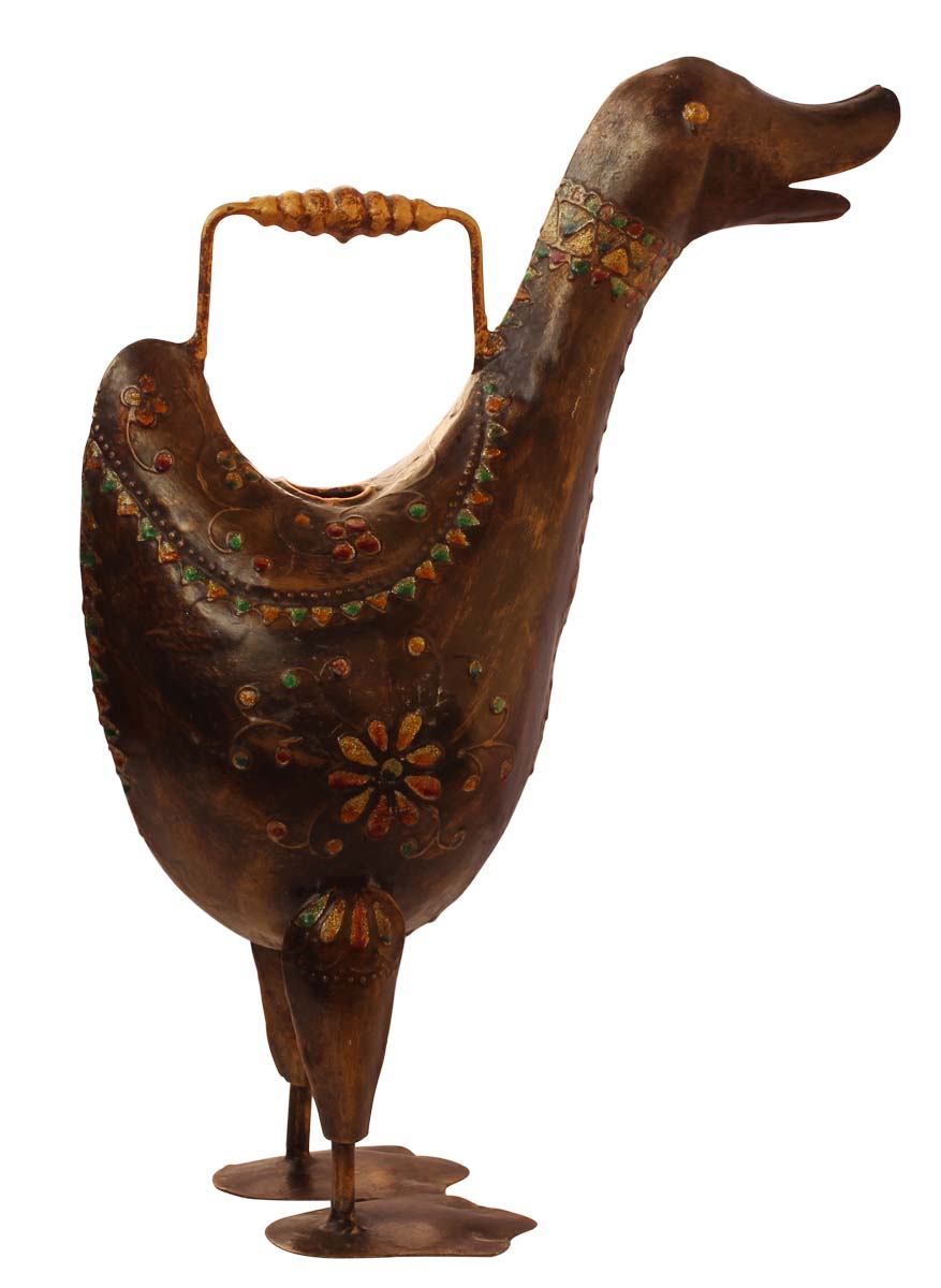Bulk Wholesale Watering Can/Pot in Iron Decorated with Cone-Painting Art on Copper Color - Ethnic-Look Home Essentials/Garden Decor from India