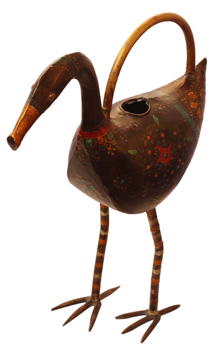 Bulk Wholesale Swan-Shaped Watering Can/Pot - Hand-Crafted in Iron Decorated with Colorful Cone-Painting Art - Ethnic-Look Home Essentials/Garden Decor from India
