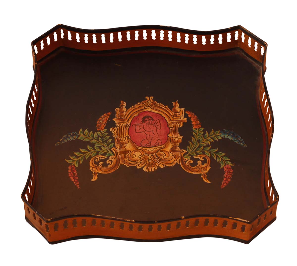 Bulk Wholesale Hand-Crafted 9.5” Decorative Tray in Iron Decorated with Old-World Style Painting of Toddler in Bright Colors – Ethnic-Look Home Décor from India