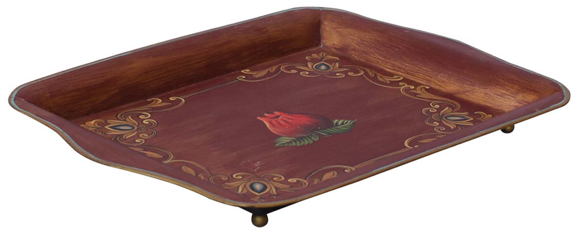 Bulk Wholesale 18” Decorative Tray in Iron Decorated with Old-World Style Painting of Flowers in Copper & more Bright Colors - Hand-Crafted Ethnic-Look Home Decor from India