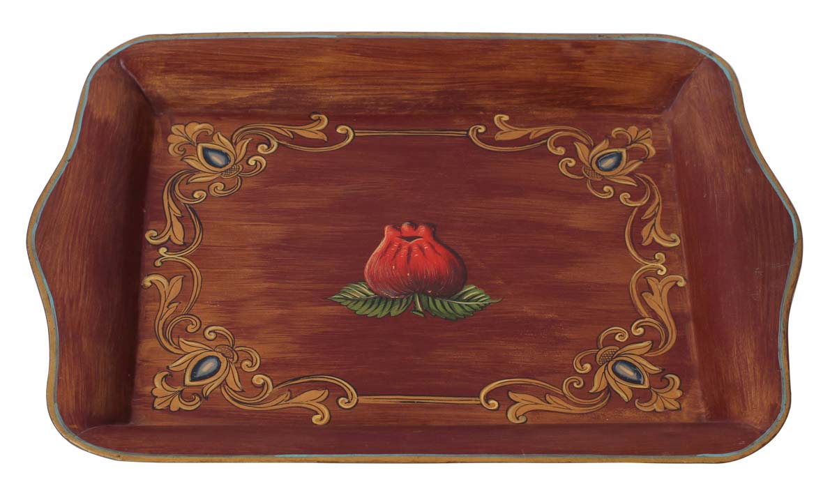 Bulk Wholesale 18” Decorative Tray in Iron Decorated with Old-World Style Painting of Flowers in Copper & more Bright Colors - Hand-Crafted Ethnic-Look Home Decor from India