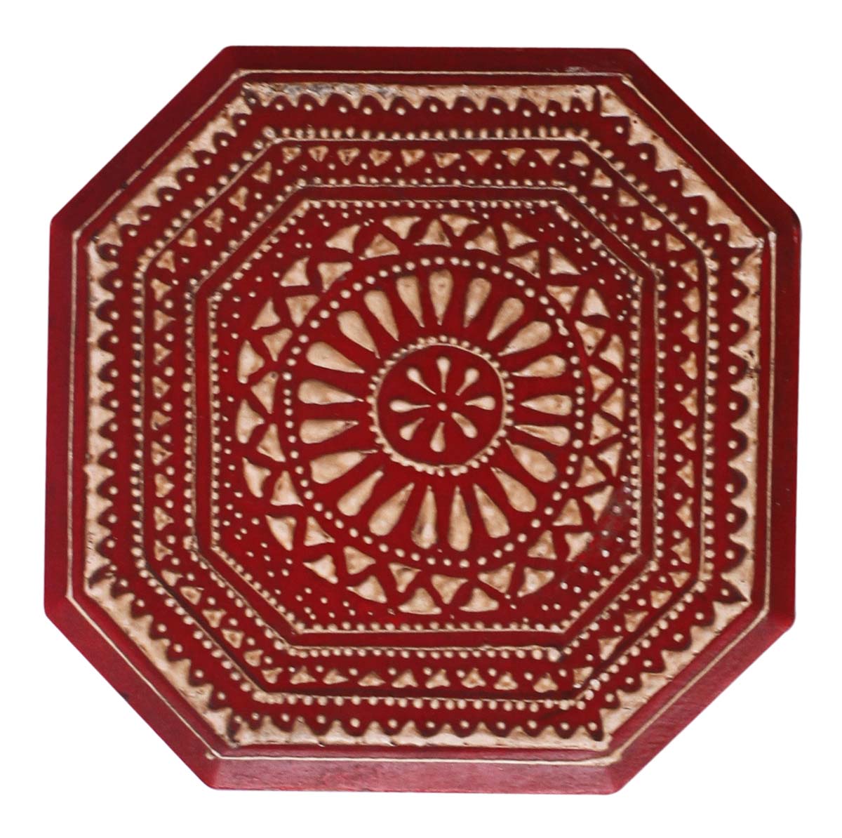 Source 4.5” MDF Jewelry Box in Bulk - Wholesale Handmade Octagonal-Shaped Keepsake Box/Trinket Box in Red & Black Color with Old-World Cone-Painting Art in Traditional-Look Motifs - Ethnic-Look Boxes from India