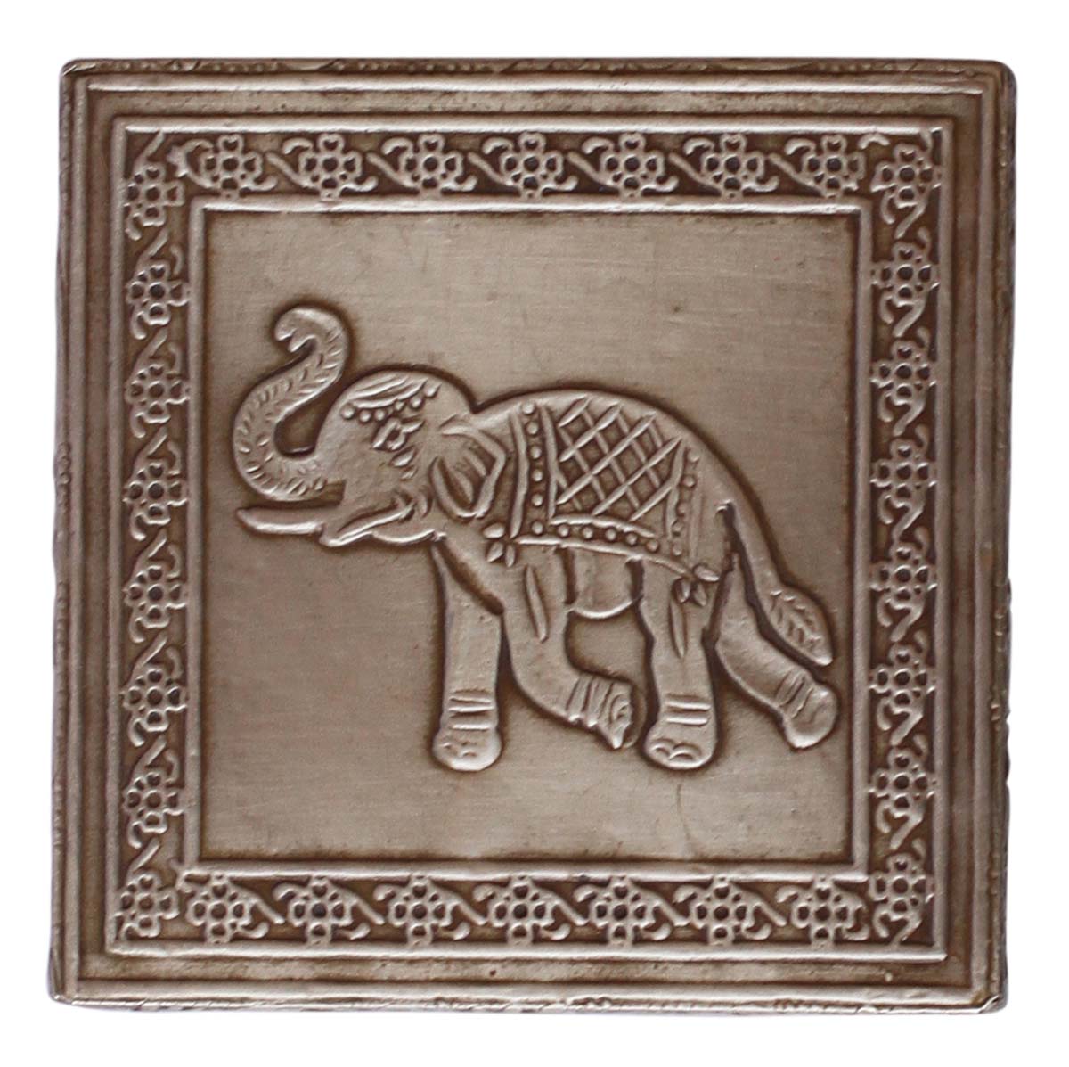 Source Wooden Jewelry Box in Bulk - Wholesale 4” Square Handmade Wood Keepsake Box/Trinket Box in Silver & Natural Wood Color Enhanced with Traditional-Look Carving of Elephants on Metal Sheet from India