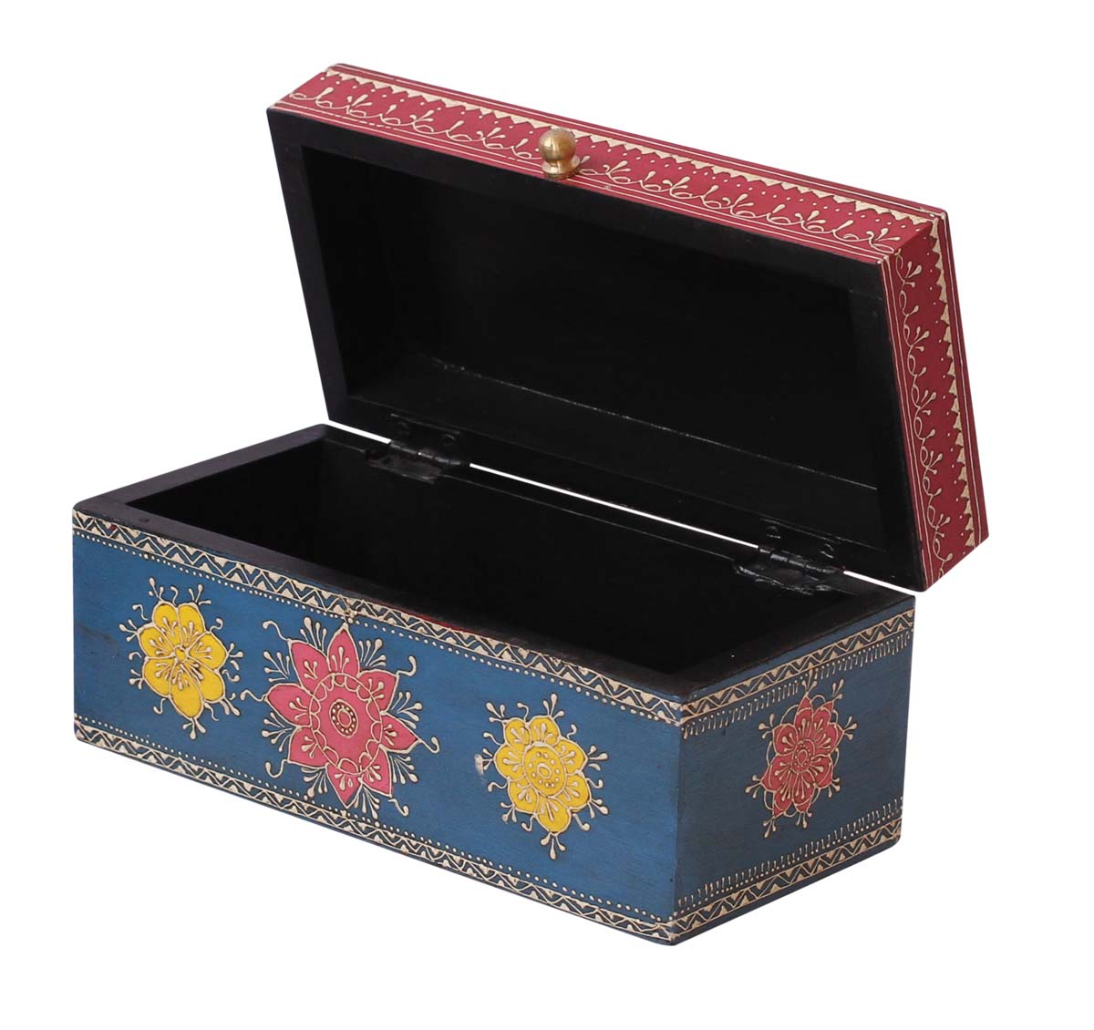 Source 8x4” Wood Jewelry Box in Bulk - wholesale Handmade Keepsake Box/Trinket Box in Red, Blue, Green Color Decorated with Cone-Painting Art of Elephant in Bright Colors from India