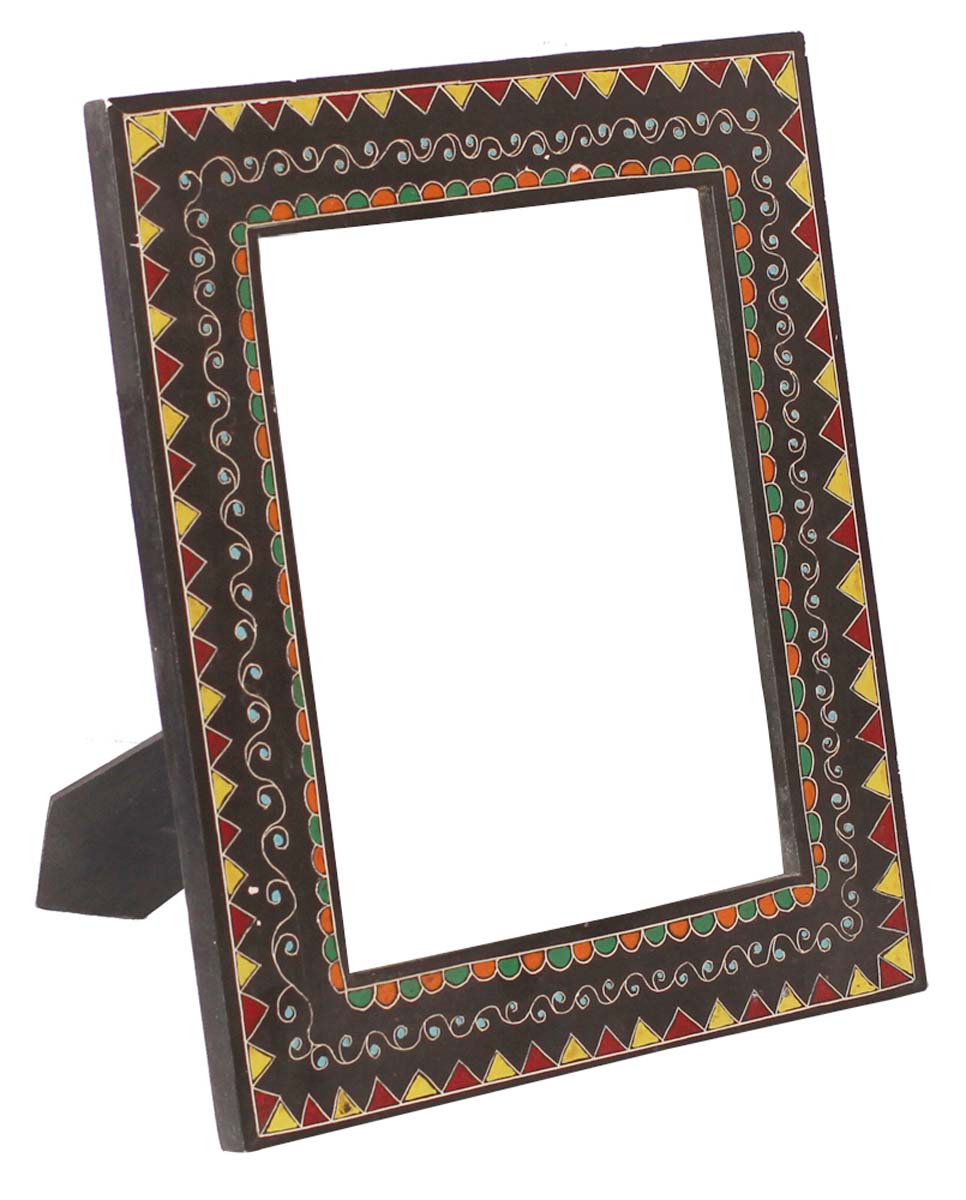 Bulk Buy Black 8x10” Picture Frame - Wholesale Handmade Wooden Photo Frame Decorated with Cone-Painting Art in Red, Yellow & More Bright Colors - Home Decor Accessories from India