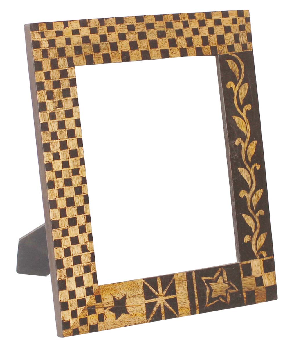 Black & Golden 8x10” Picture Frame in Bulk - Wholesale Handmade Wooden Photo Frame Decorated with Cone-Painting in Traditional Style Motifs - Home Decor Accessories from India