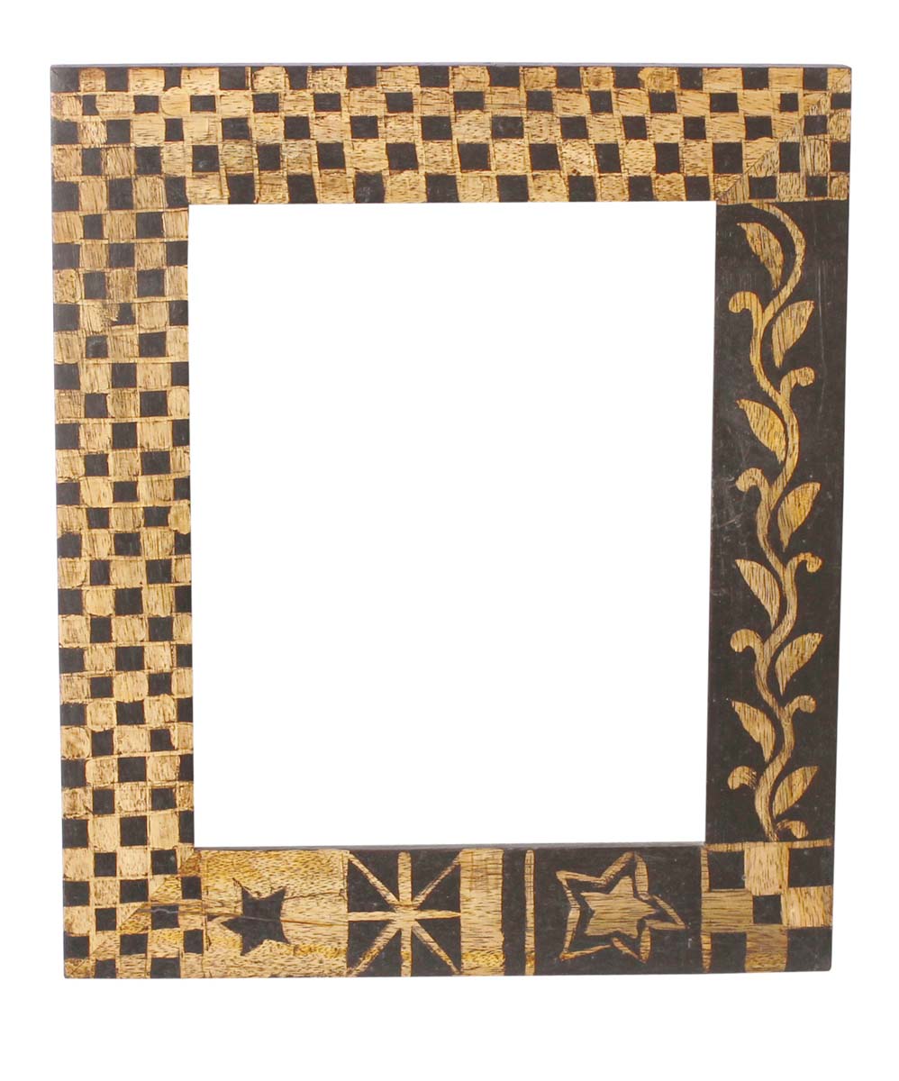 Black & Golden 8x10” Picture Frame in Bulk - Wholesale Handmade Wooden Photo Frame Decorated with Cone-Painting in Traditional Style Motifs - Home Decor Accessories from India