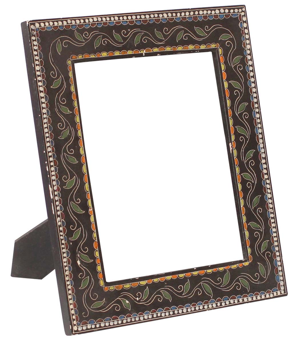 Black & Green 8x10” Picture Frame in Bulk - Wholesale Handmade Wooden Photo Frame Decorated with Cone-Painting in Vine Motifs - Home Decor Accessories from India