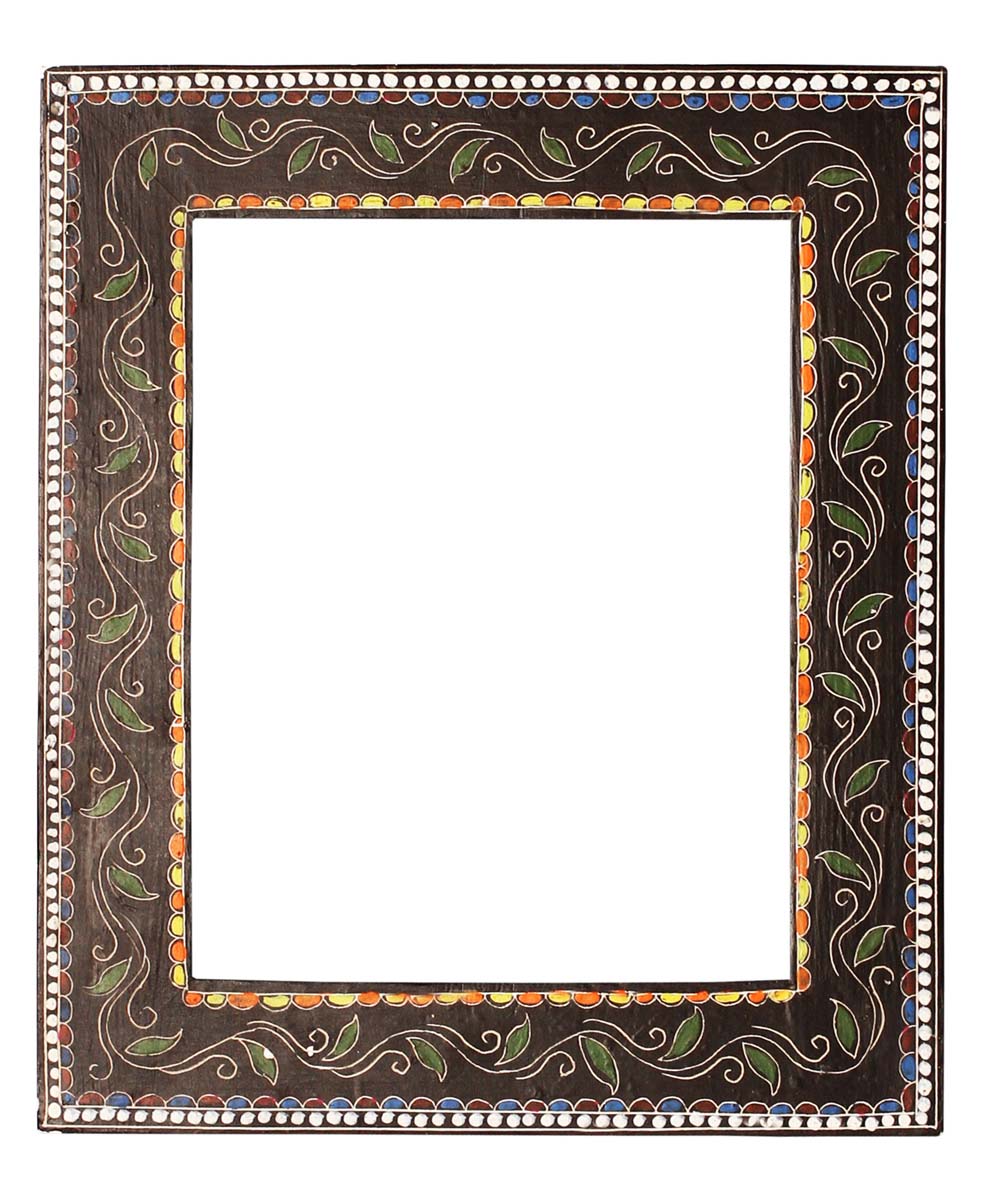 Black & Green 8x10” Picture Frame in Bulk - Wholesale Handmade Wooden Photo Frame Decorated with Cone-Painting in Vine Motifs - Home Decor Accessories from India