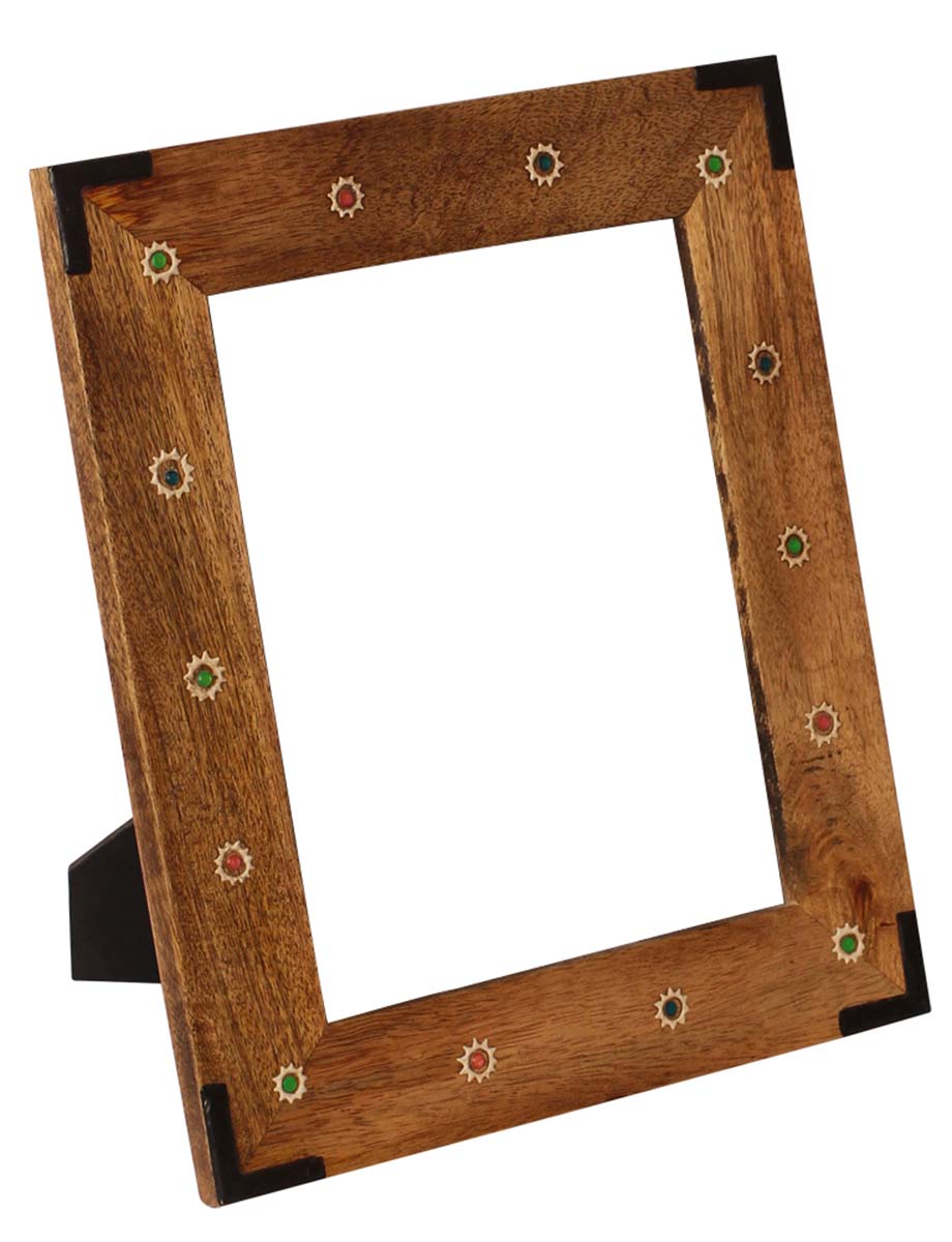 Source Natural-Wood Color 8x10” Picture Frame in Bulk - Wholesale Handmade Wooden Photo Frame Decorated with Cone-Painting & Colorful Beads - Home Decor Accessories from India