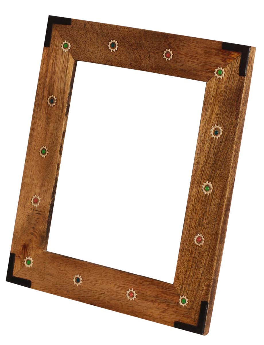 Source Natural-Wood Color 8x10” Picture Frame in Bulk - Wholesale Handmade Wooden Photo Frame Decorated with Cone-Painting & Colorful Beads - Home Decor Accessories from India