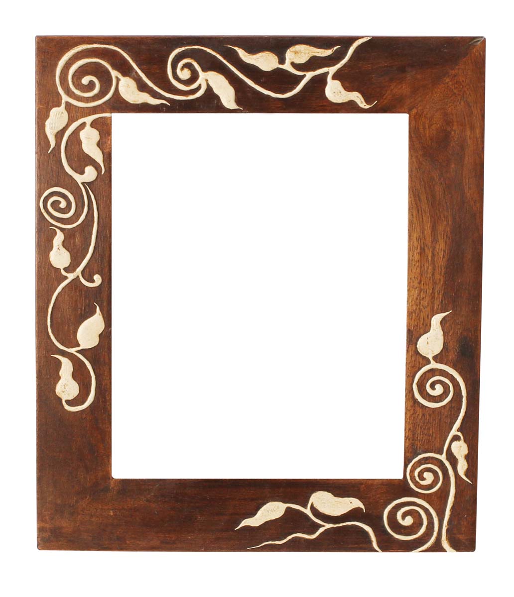 Wholesale 8x10” Brown Picture Frame in Bulk - Source Handmade Wooden Photo Frame Decorated with Cone-Painting in Traditional Style Motifs in Off-White Color - Home Decor Accessories from India