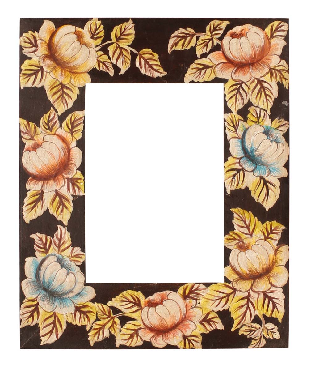 Buy 5x7” Wooden Picture Frame in Bulk - Wholesale Handmade Dark-Brown Photo Frame Decorated with Painting of Flowers in Pink, Blue & More Colors - Home & Office Decor Frames from India