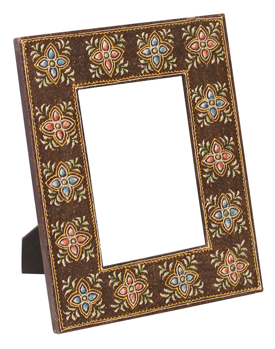 Wholesale 5x7 Inches Picture Frame in Bulk - Source Handmade Dark-Brown Wooden Photo Frame with Painted Floral Motifs - Home & Office Decor