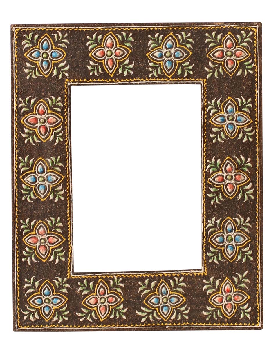 Wholesale 5x7 Inches Picture Frame in Bulk - Source Handmade Dark-Brown Wooden Photo Frame with Painted Floral Motifs - Home & Office Decor
