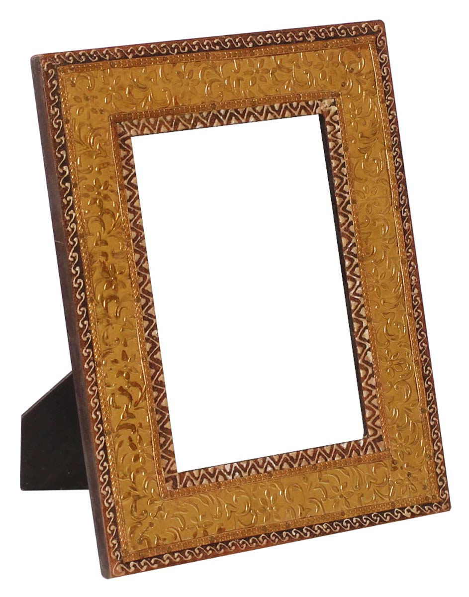 5x7 Inches Picture Frame in Bulk - Wholesale Handmade Wooden Photo Frame/Picture Holder with Brass-Work in Golden Motifs - Home Decor Picture Frames from India