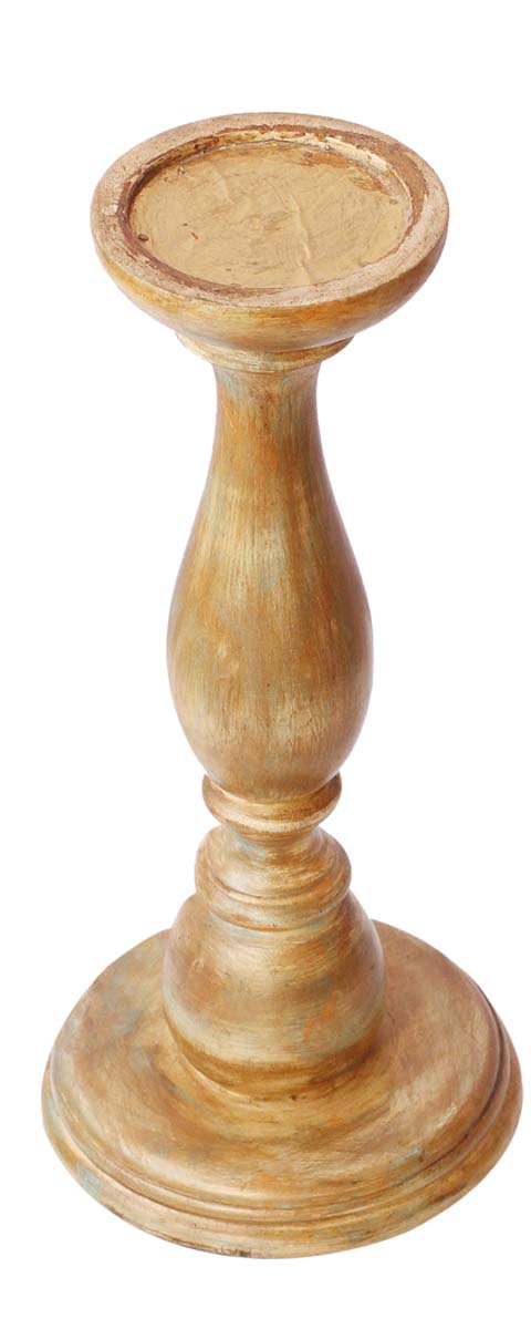 Bulk Wholesale Handmade 13” Mango-Wood Pillar-Shaped Candle Stand Painted in Brown Color  – Antique-Look Home Décor from India