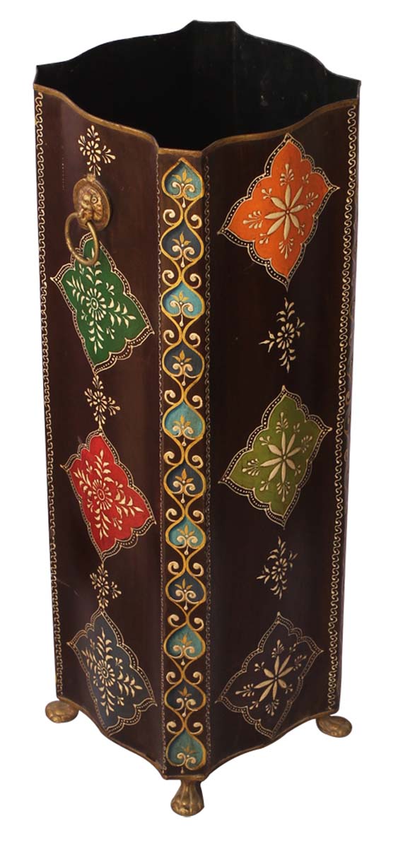 Bulk Wholesale Handmade 24” Iron Umbrella Stand in Brown Color Decorated with Colorful Beads & Cone-Painting Art in Traditional-Look Motifs – Antique-Look Home Essentials from India