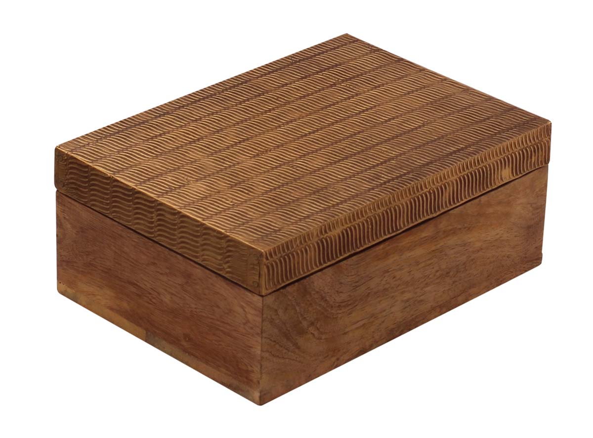 Wholesale Set of 2 Wooden Jewelry Box - Bulk Buy Handmade Wood Decorative Keepsake Box/Trinket Box - Handmade Natural-Wood Color & Antique Look Golden-Tone Embossed Brass Sheet On Lid