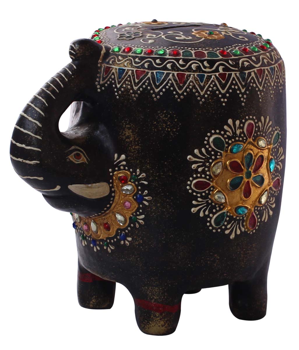 Wholesale Elephant-Shaped 7” Cute Piggy/Money Bank - Handmade Elephant-Shaped Coin Bank in Terracotta Decorated with Cone-Painting Art in Bright Colors - Kids Nursery/Home Decor Gifts from India