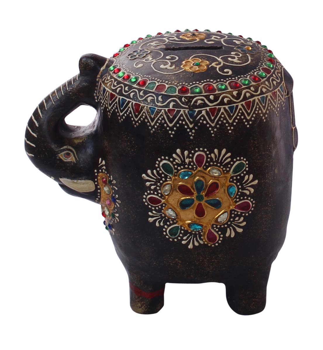 Wholesale Elephant-Shaped 7” Cute Piggy/Money Bank - Handmade Elephant-Shaped Coin Bank in Terracotta Decorated with Cone-Painting Art in Bright Colors - Kids Nursery/Home Decor Gifts from India