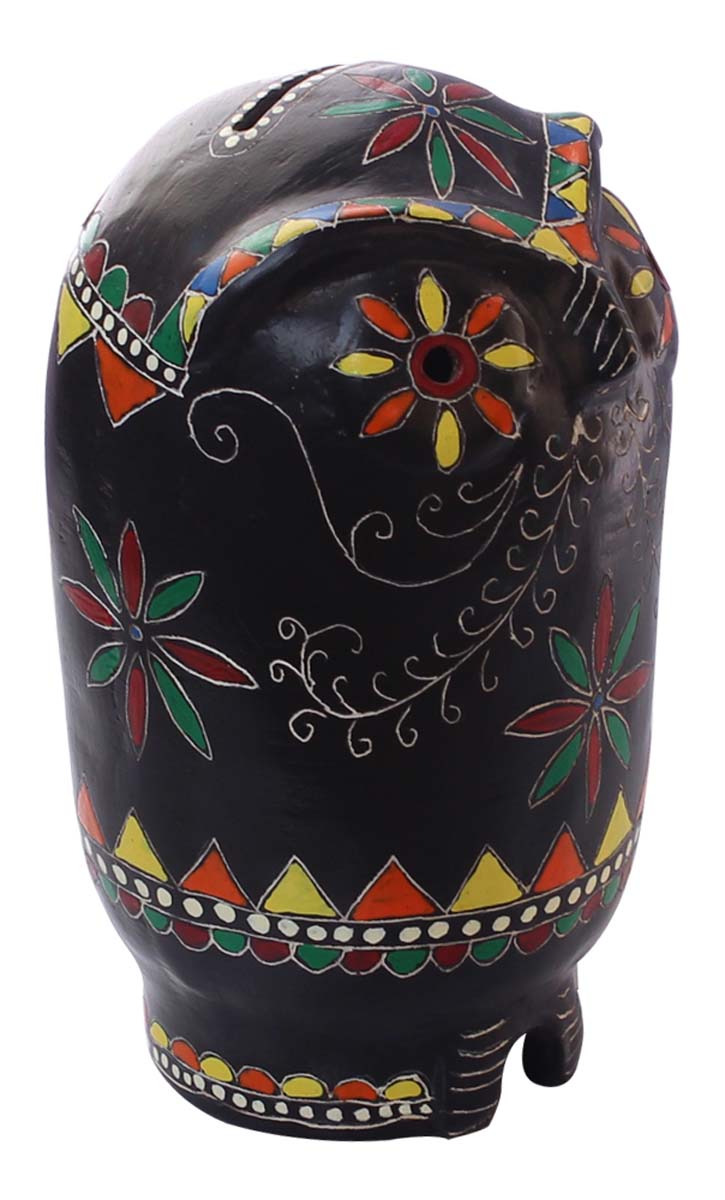 Wholesale Owl-Shaped 9” Cute Piggy/Money Bank - Handmade Owl-Shaped Coin Bank in Terracotta Decorated with Cone-Painting Art in Yellow, Green and More Bright Colors - Kids Nursery/Home Decor Gifts from India