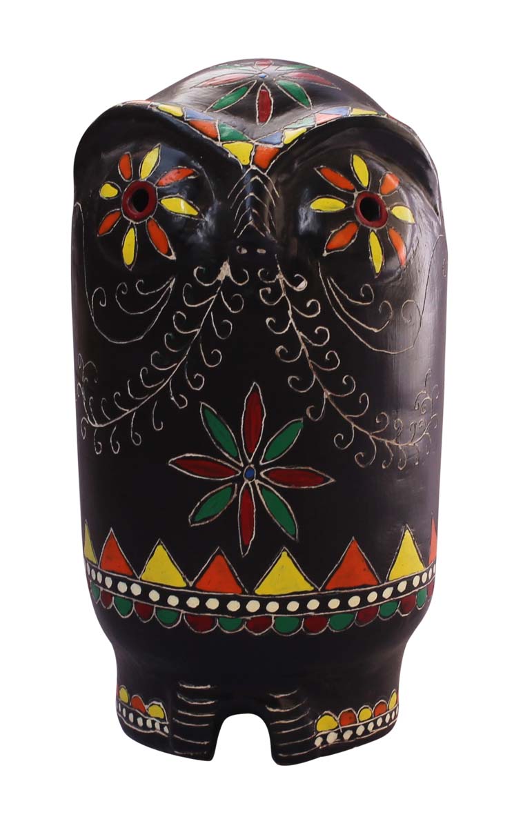 Wholesale Owl-Shaped 9” Cute Piggy/Money Bank - Handmade Owl-Shaped Coin Bank in Terracotta Decorated with Cone-Painting Art in Yellow, Green and More Bright Colors - Kids Nursery/Home Decor Gifts from India