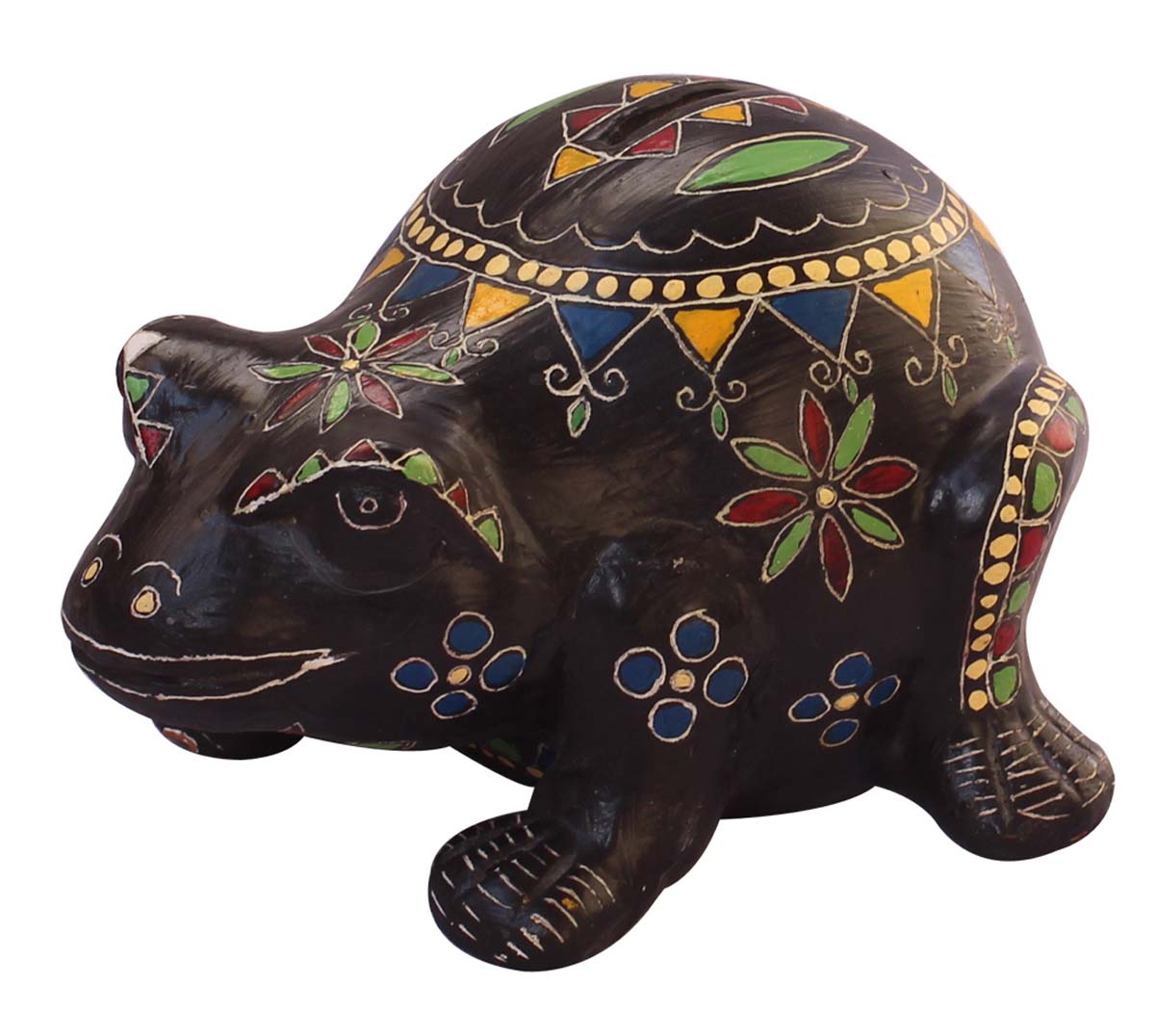 Wholesale Frog Shaped 7” Cute Piggy/Money Bank - Handmade Frog Shaped Coin Bank in Terracotta Decorated with Cone-Painting Art in Bright Colors - Kids Nursery/Home Decor Gifts from India