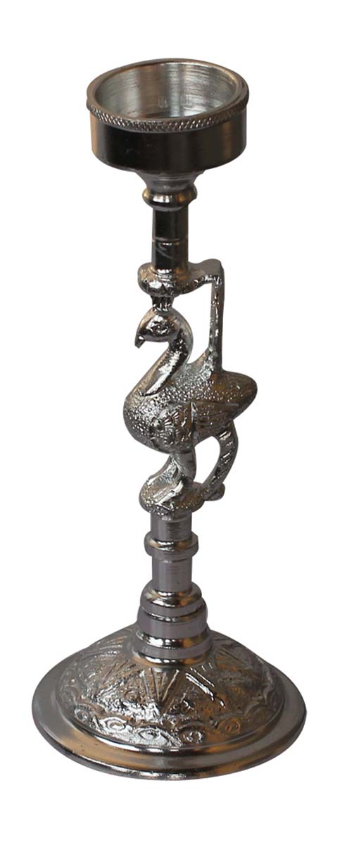 Bulk Wholesale Handmade 9” Long Silver Colored Aluminum Tea-Light / Candle Holder in Peacock Shape – Antique-Look Home Décor from India