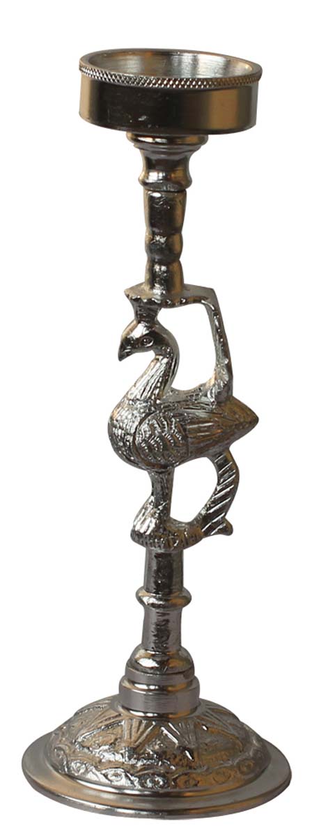 Bulk Wholesale Handmade 10” Long Silver Colored Aluminum Tea-Light / Candle Holder in Peacock Shape – Antique-Look Home Décor from India