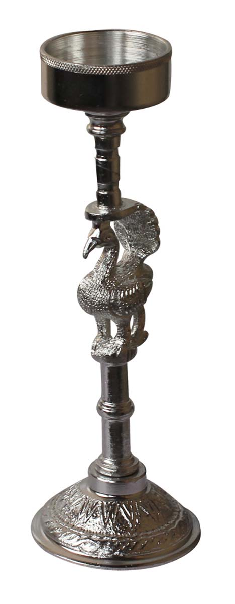 Bulk Wholesale Handmade 11.5” Long Silver Colored Aluminum Tea-Light / Candle Holder in Peacock Shape – Antique-Look Home Décor from India