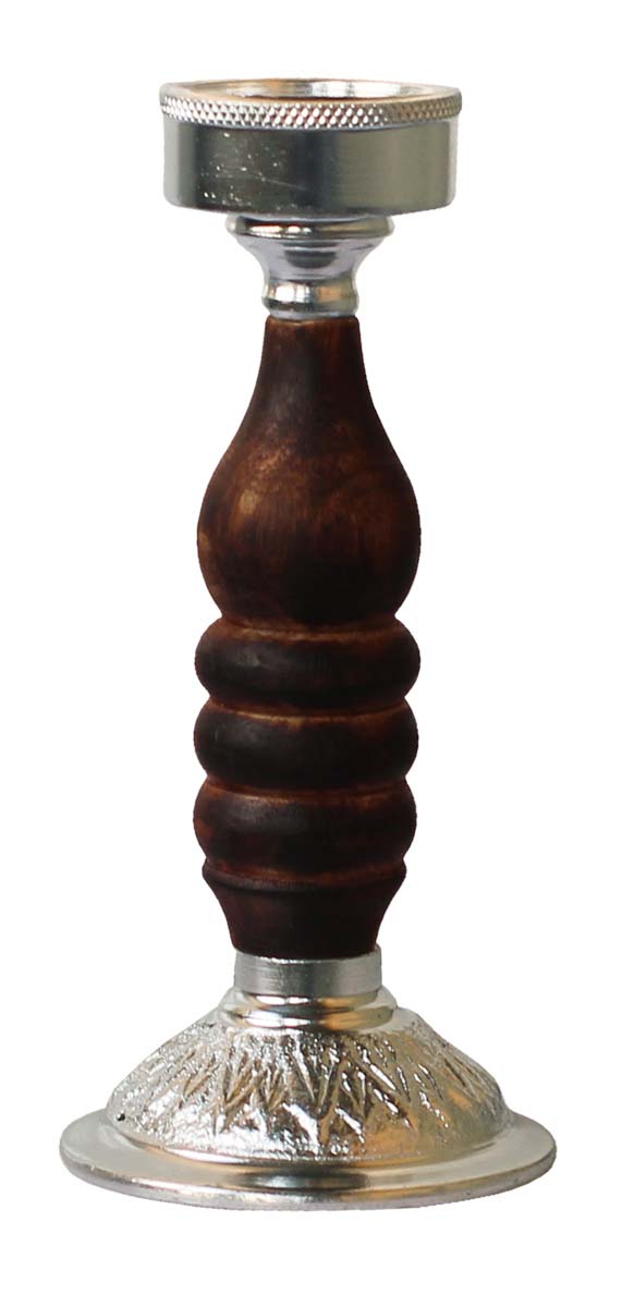 Bulk Wholesale Handmade 7.2” Silver Colored Pillar-Shaped Tea-Light / Candle Holder in Aluminum Decorated with Ribbed-Pattern in Wood – Antique-Look Home Décor from India