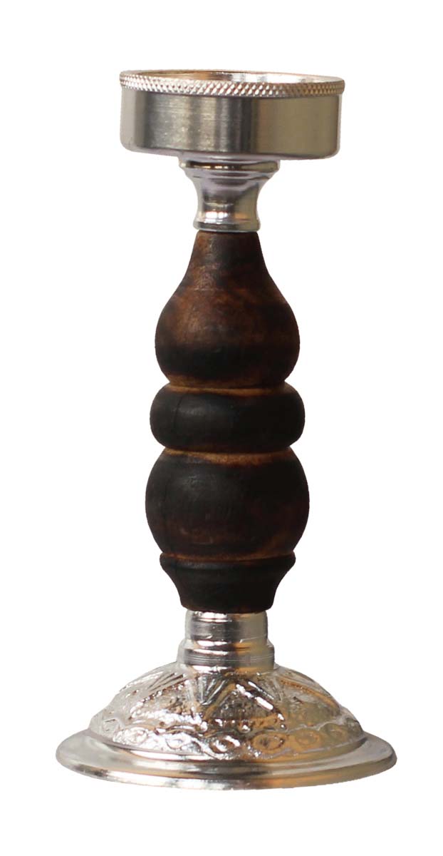 Bulk Wholesale Handmade 7.2” Silver Colored Pillar-Shaped Tea-Light / Candle Holder in Aluminum Decorated with Ribbed-Pattern in Wood – Antique-Look Home Décor from India