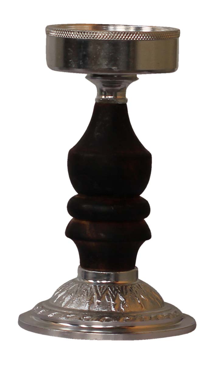 Bulk Wholesale Handmade 7.2” Silver Colored Pillar-Shaped Tea-Light / Candle Holder in Aluminum Decorated with Ribbed-Pattern in Wood – Antique-Look Home Décor from India