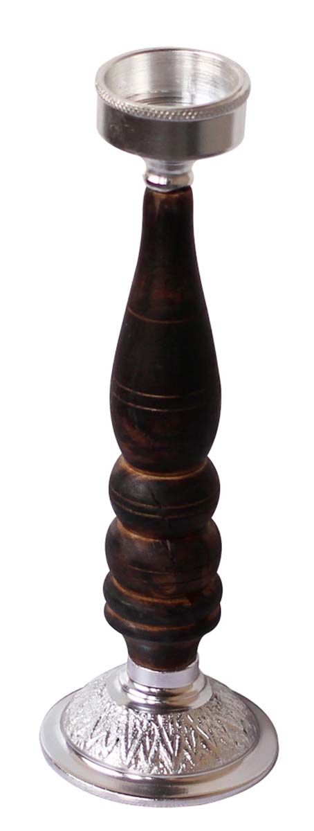 Bulk Wholesale Handmade 10” Silver Colored Pillar-Shaped Tea-Light / Candle Holder in Aluminum Decorated with Ribbed-Pattern in Wood – Antique-Look Home Décor from India