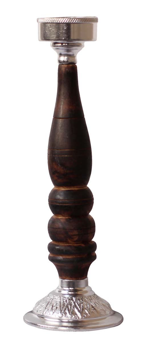 Bulk Wholesale Handmade 10” Silver Colored Pillar-Shaped Tea-Light / Candle Holder in Aluminum Decorated with Ribbed-Pattern in Wood – Antique-Look Home Décor from India
