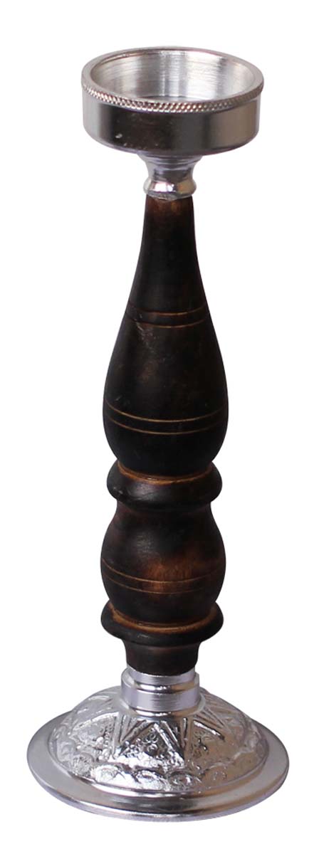 Bulk Wholesale Handmade 10” Silver Colored Pillar-Shaped Tea-Light / Candle Holder in Aluminum Decorated with Ribbed-Pattern in Wood – Antique-Look Home Décor from India