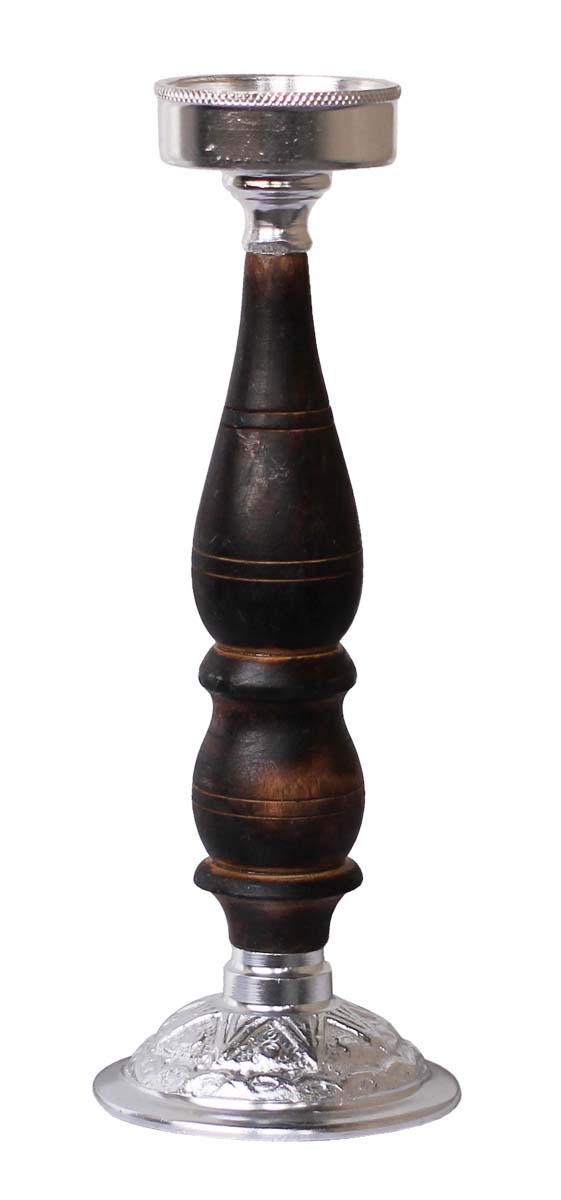 Bulk Wholesale Handmade 10” Silver Colored Pillar-Shaped Tea-Light / Candle Holder in Aluminum Decorated with Ribbed-Pattern in Wood – Antique-Look Home Décor from India