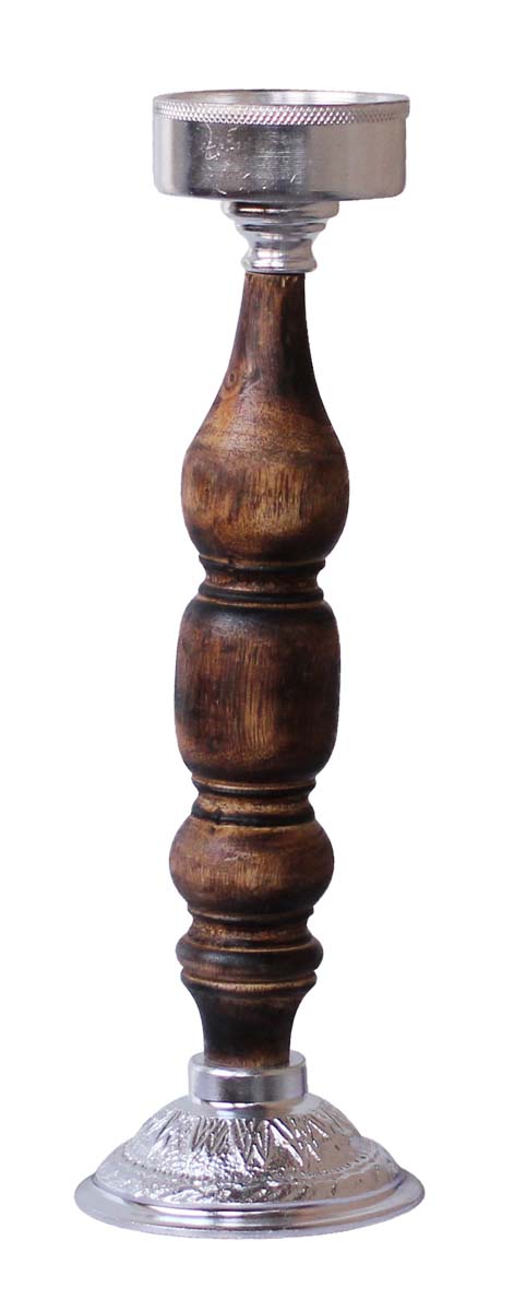 Bulk Wholesale Handmade 12” Silver Colored Pillar-Shaped Tea-Light / Candle Holder in Aluminum Decorated with Ribbed-Pattern in Wood – Antique-Look Home Décor from India
